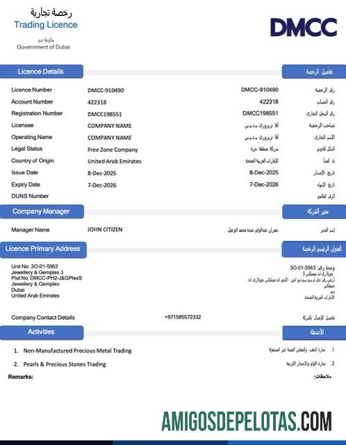 Licença comercial dos Emirados Árabes Unidos Dubai para download, modelo Word e PDF, versão 2